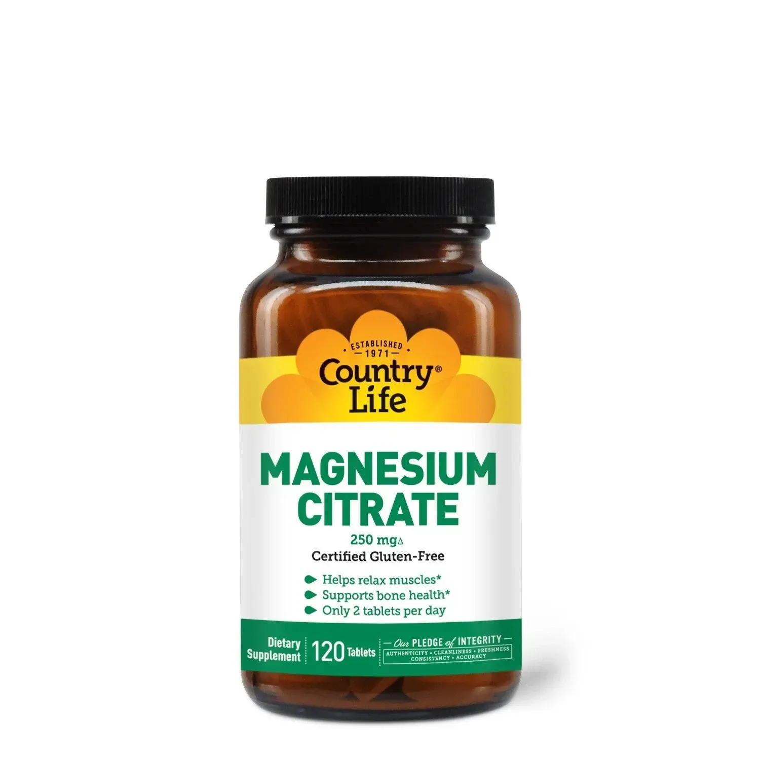 Country Life Gluten-free Magnesium Citrate 250 Mg Tablets For Bone & Muscle Health, Pack Of 120's