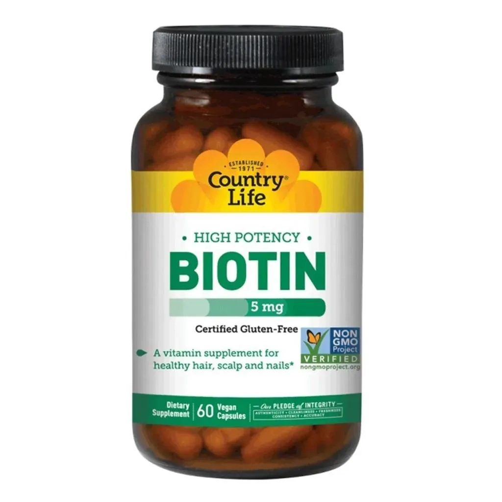 Country Life High Potency Biotin 5 Mg Gluten-free Vegan Capsules For Hair, Scalp & Nails, Pack Of 60's