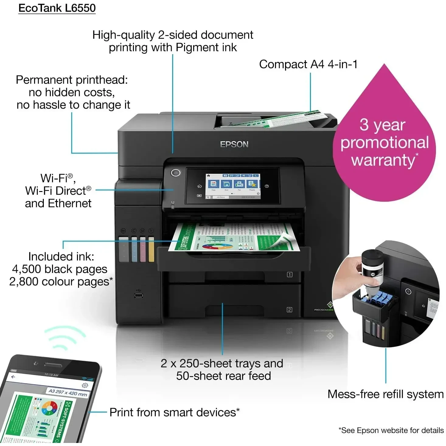 Epson Ecotank Business Printer Black L6550