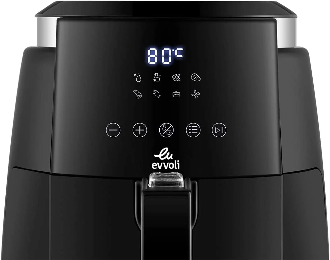 evvoli Digital Air fryer 4 Liters No Pre-Heat Needed No-Oil Frying Fast Crispy and healthy Digital Temperature Control WIth Free Coffee Maker - EVKA-AF4008D + EVKA- CO10MB