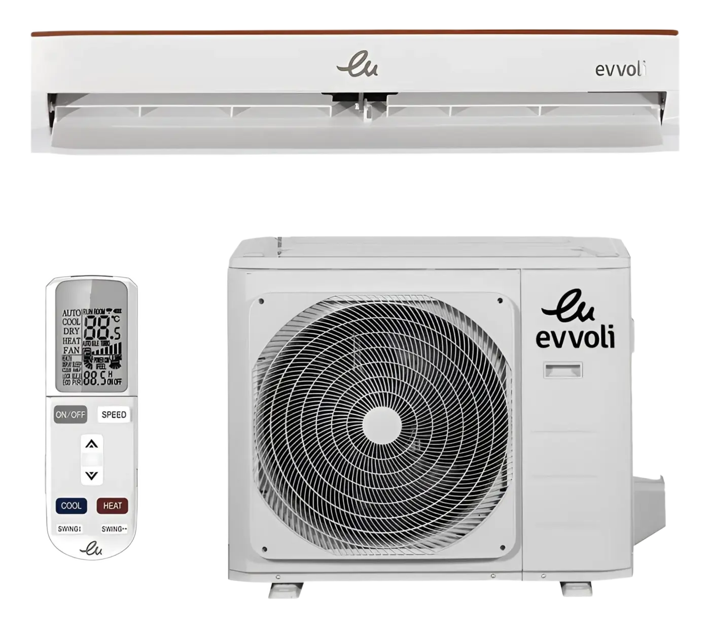 Evvoli 1.5 Ton Split Air Conditioner, 18000Btu, Rotary, Cool Only, White