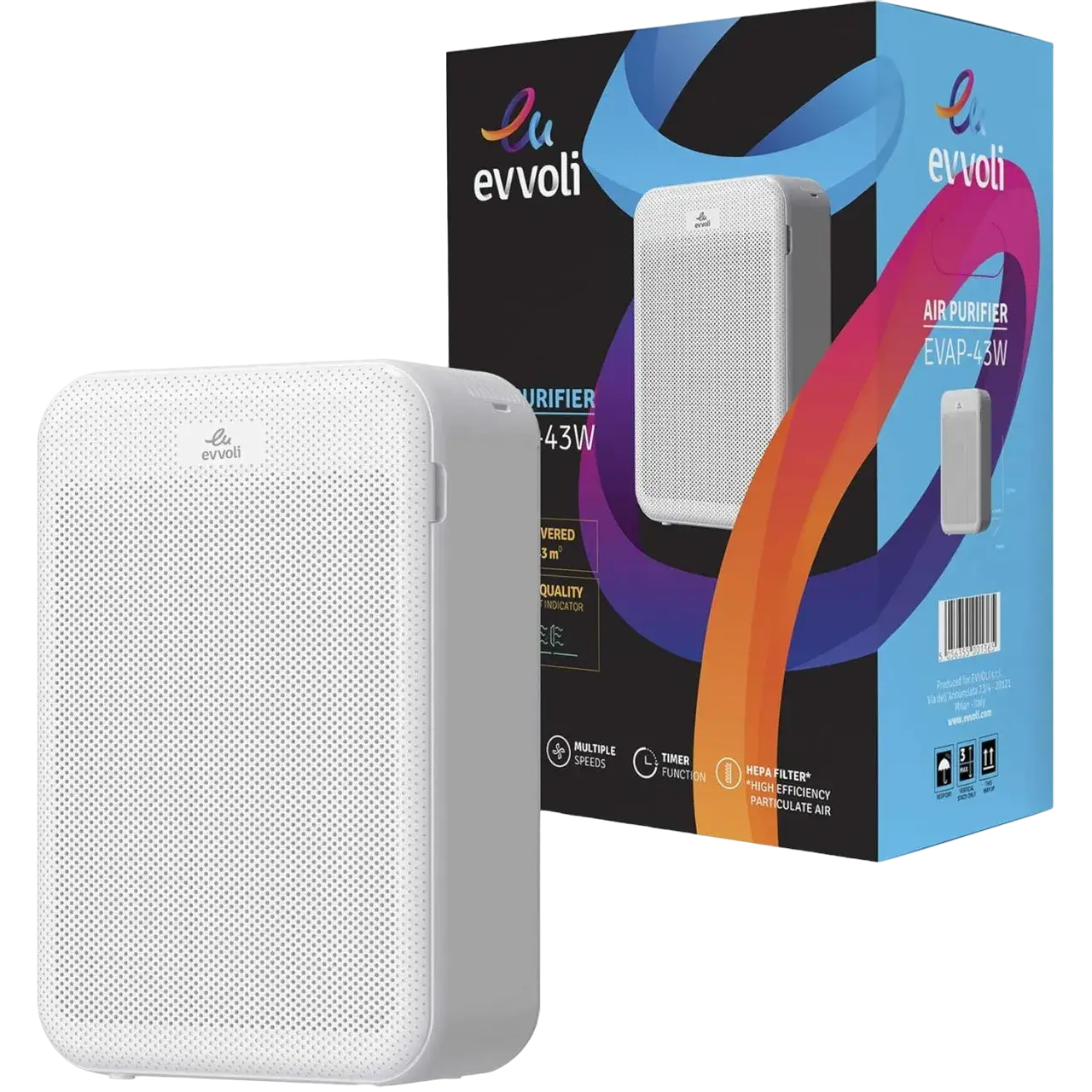 Evvoli Smart Air Purifier 5-layer Filters With True Hepa Control Digital Sensor Night Mode Air Quality Indicator Evap-43w White