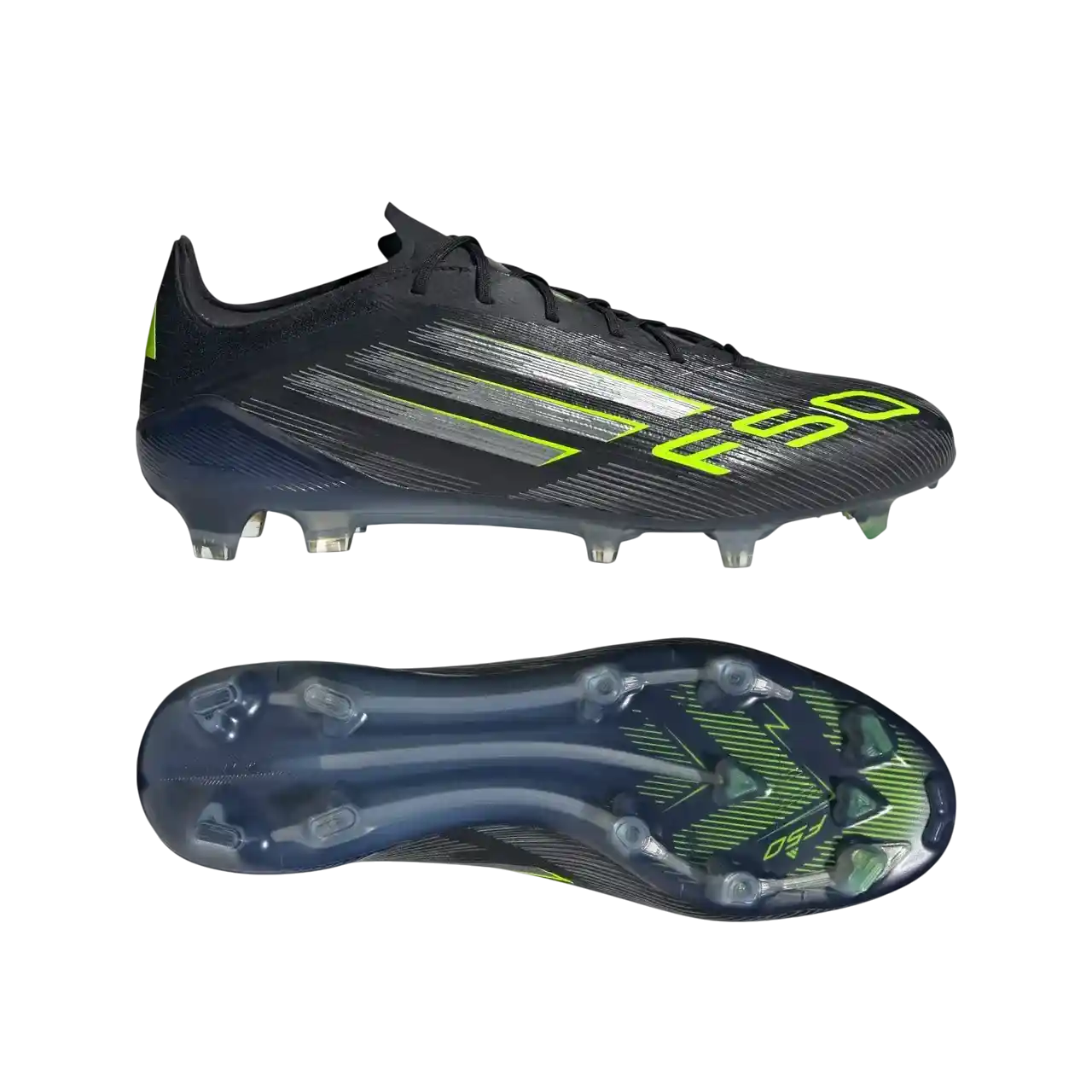 Adidas F50 Elite Firm Ground Boots Core Black / Iron Metallic / Lucid Lemon Size 40
