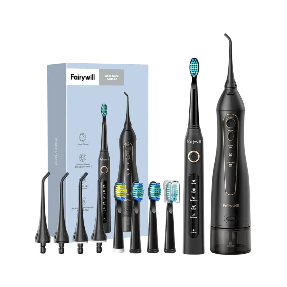 Fairywill Oral Care Combo 5020e Water Flosser + 507 Toothbrush Black
