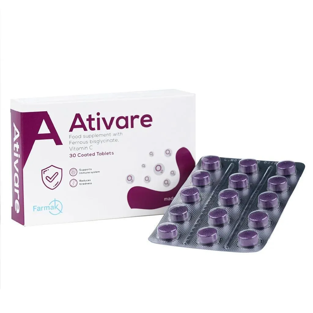 Farmak Ativare Ferrous Bisglycinate & Vitamin C, Iron Supplement Tablets, Pack Of 30’s