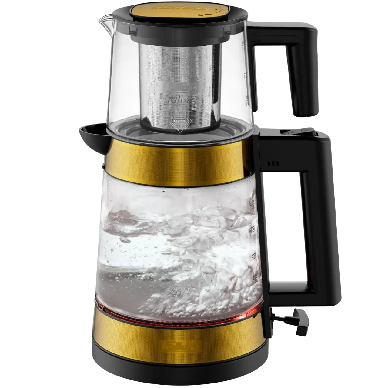 Feller Germany 2200W 2-In-1 Glass Tea Maker With Electric Kettle,Stainless Steel Gold Ts600