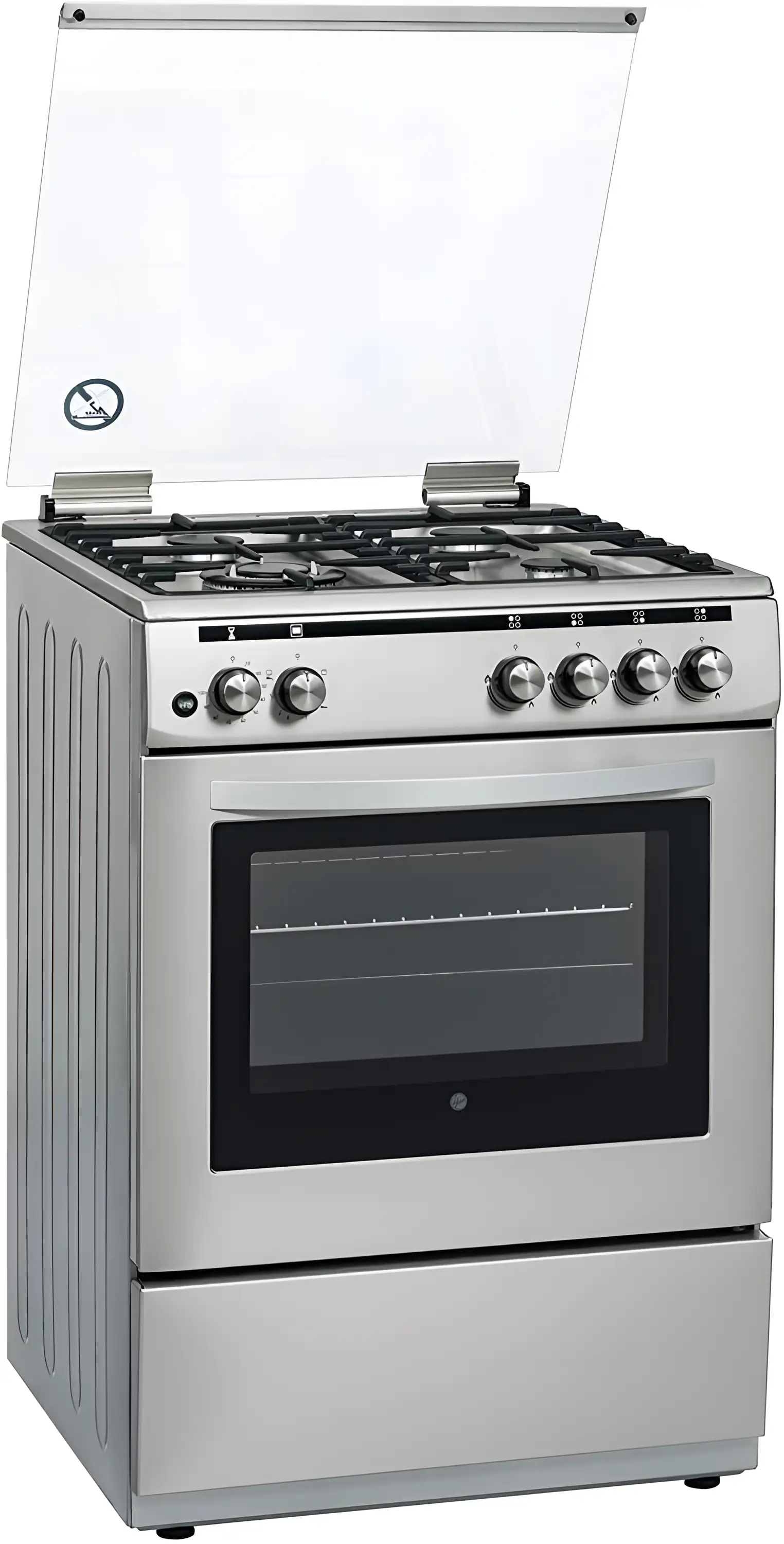 Hoover 60X60 Full Gas Cooker 3+1 Rapid Gas Burners Steel_Fgc66.02S