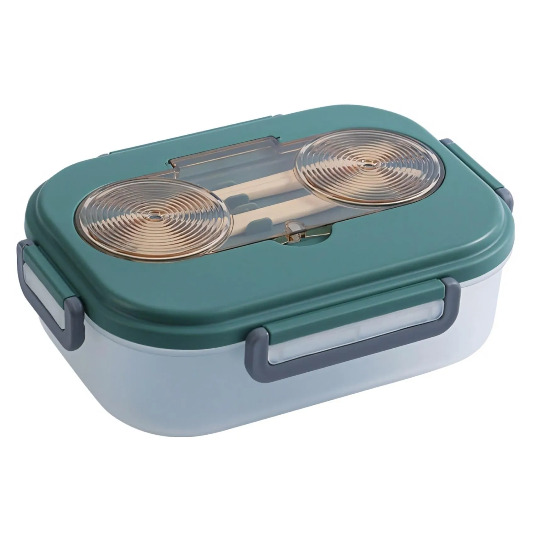 Flaneur Green Lunch Box With Cutlery And Transparent Lid 1300ml