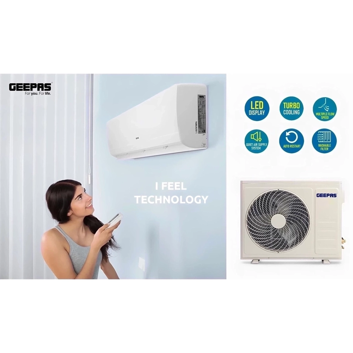 Geepas Split Type 1.5 Ton Air Conditioner 18000Btu GACS1858TCU