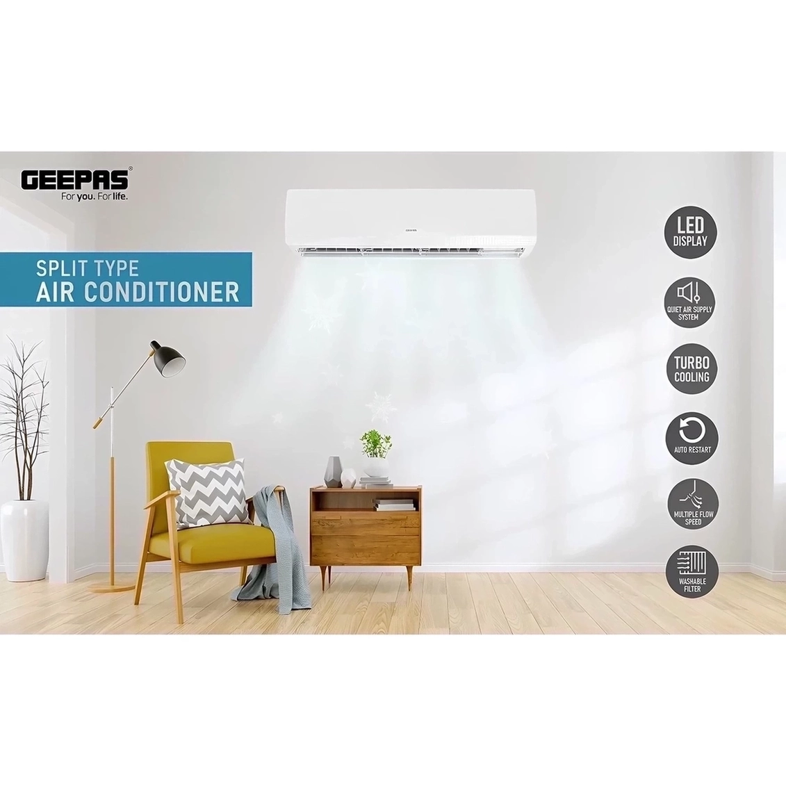 Geepas Split Type 2.0 Ton Air Conditioner 24000Btu GACS2468TCU