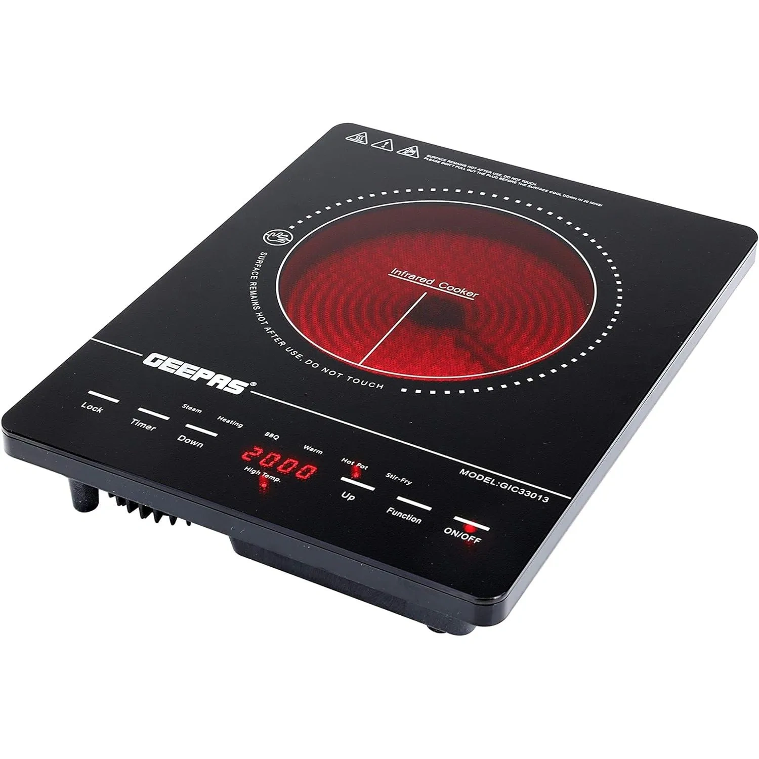 Geepas GIC33013 2000W Programmable Infrared Cooker - Portable Fast And Precise Cooking With Touch Control, LED Display, 8 Power Levels, Multi-Function & Lock Setting