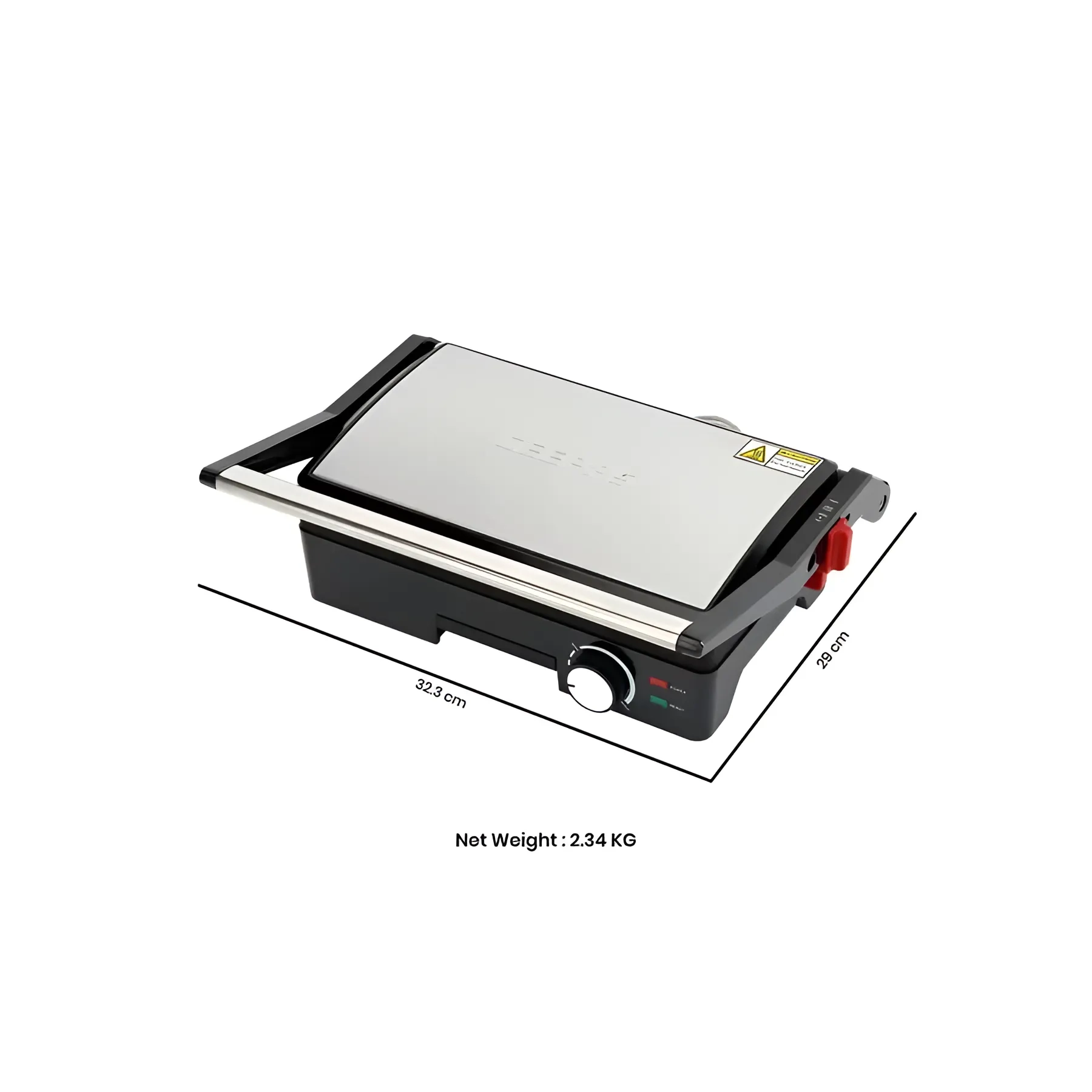 Geepas Stainless Steel Grill Maker 1600 W, Black-Silver, GGM5394