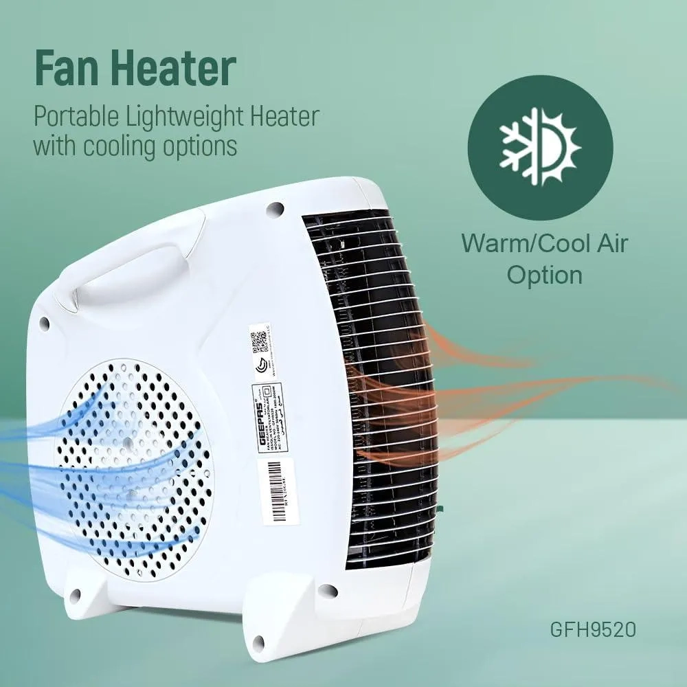 Geepas Fan Heater, 2 Heating Power, Gfh9520, Adjustable Thermostat, Overheat Protection, Power Light Indicator, Carry Handle, Wind Sele