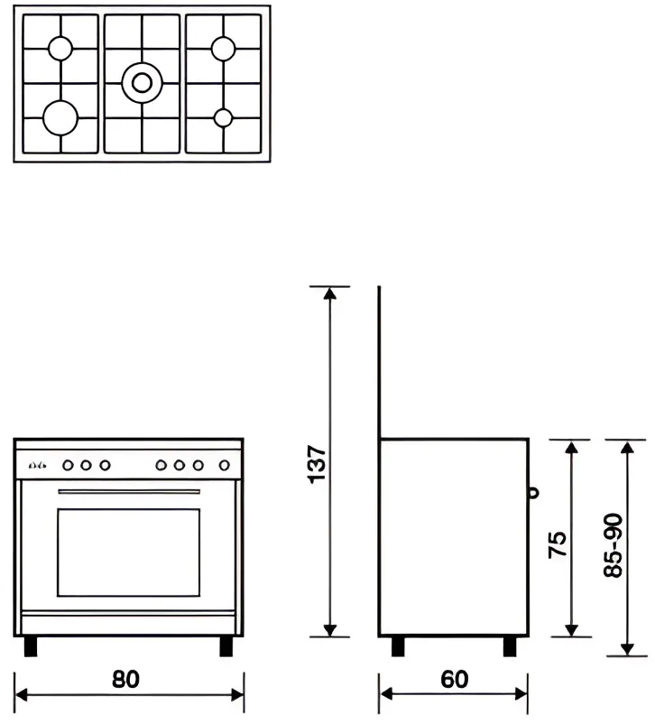 Glem Gas Free Standing Cooker SE 80x60 FS SS