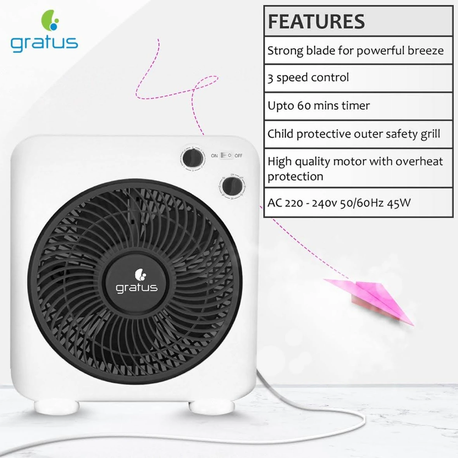 Gratus 12 inch GRBF-12AFTBM Box Electric Fan