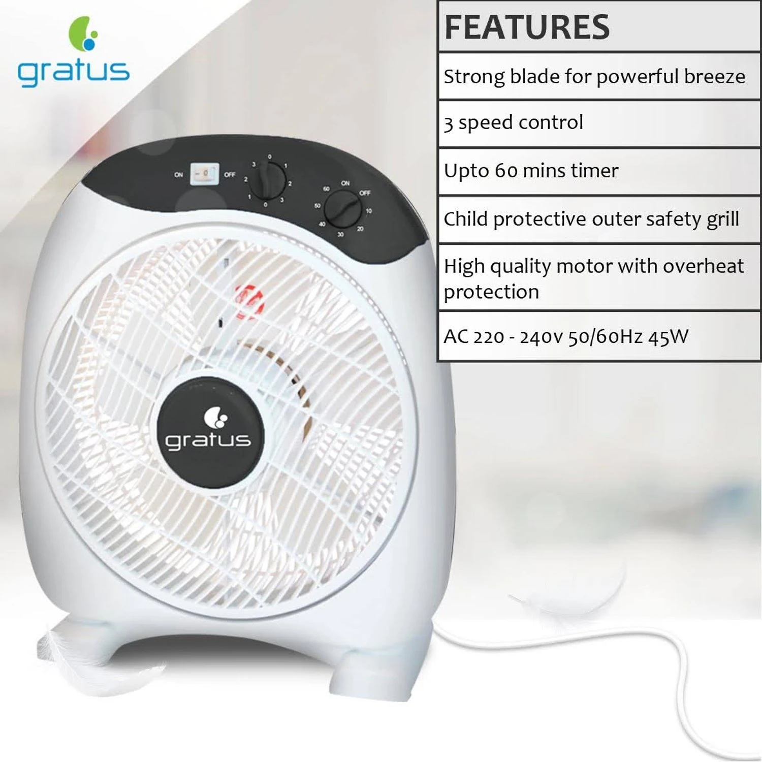 Gratus 12 inch GRBF-12FTBM Box Electric Fan