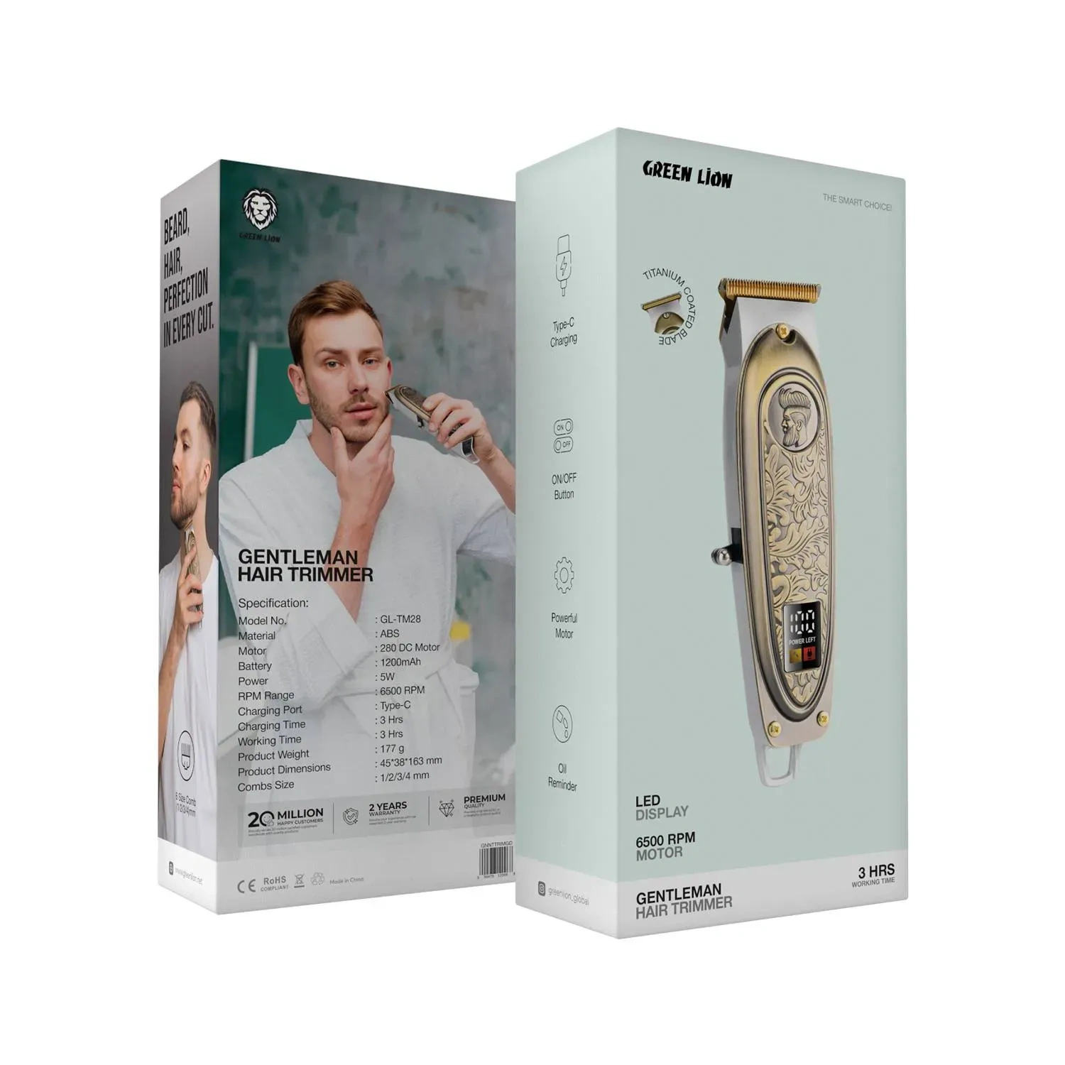 Green Lion Gentleman Hair Trimmer With 6500rpm Motor Speed Gold Gnnttrimgd