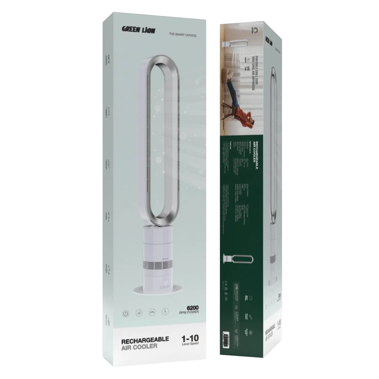 Green Lion Rechargeable Air Cooler Silver & White Gnreaircolswh