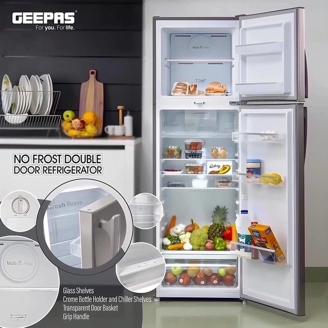 Geepas Double Door Refrigerator, GRF3207, 320L