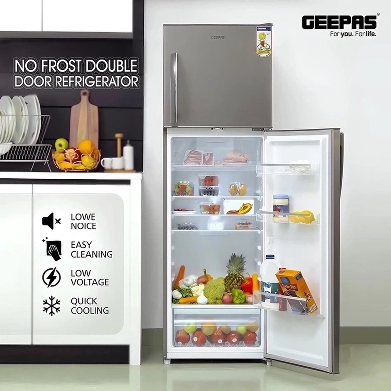 Geepas Double Door Refrigerator, GRF3207, 320L