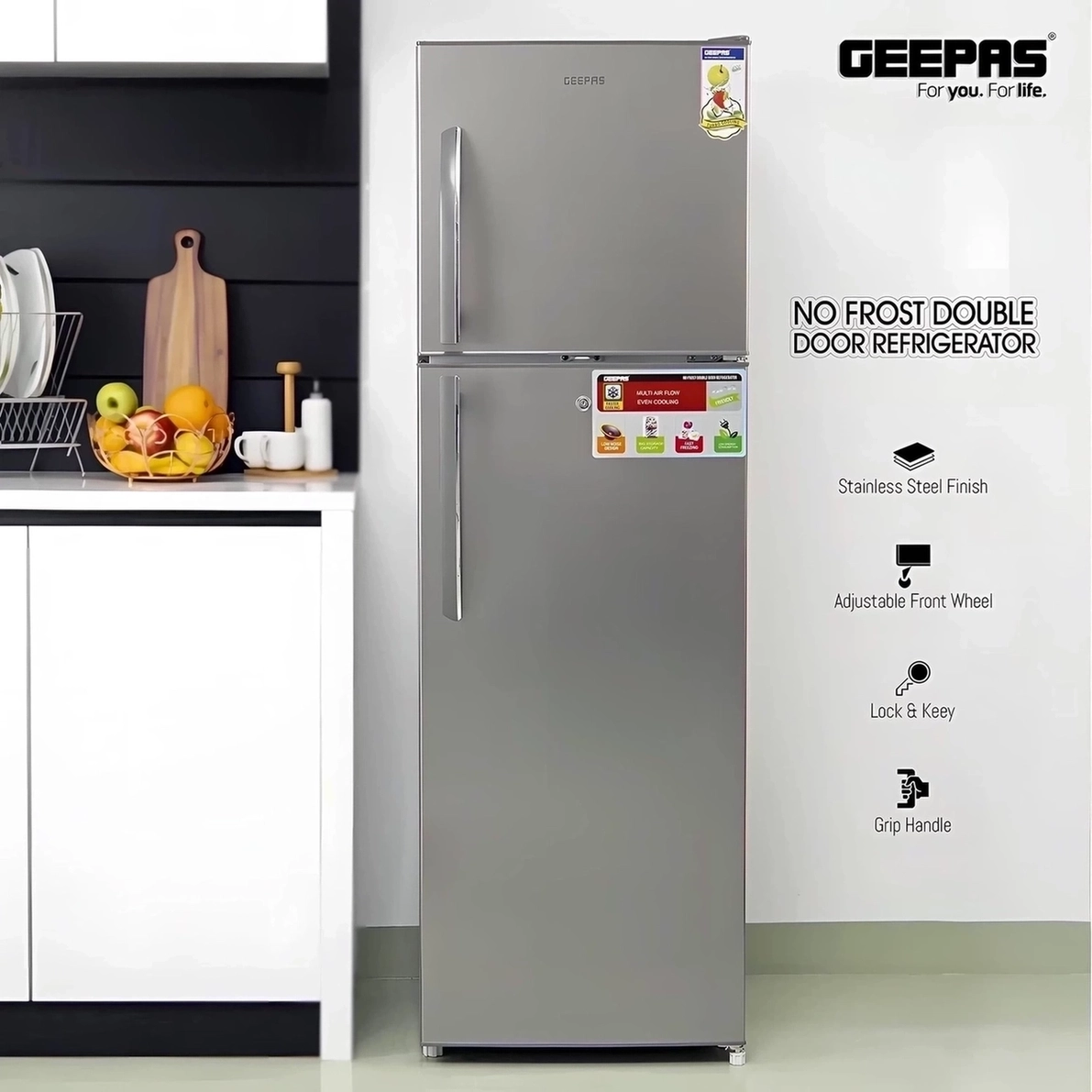 Geepas Double Door Refrigerator, GRF3207, 320L