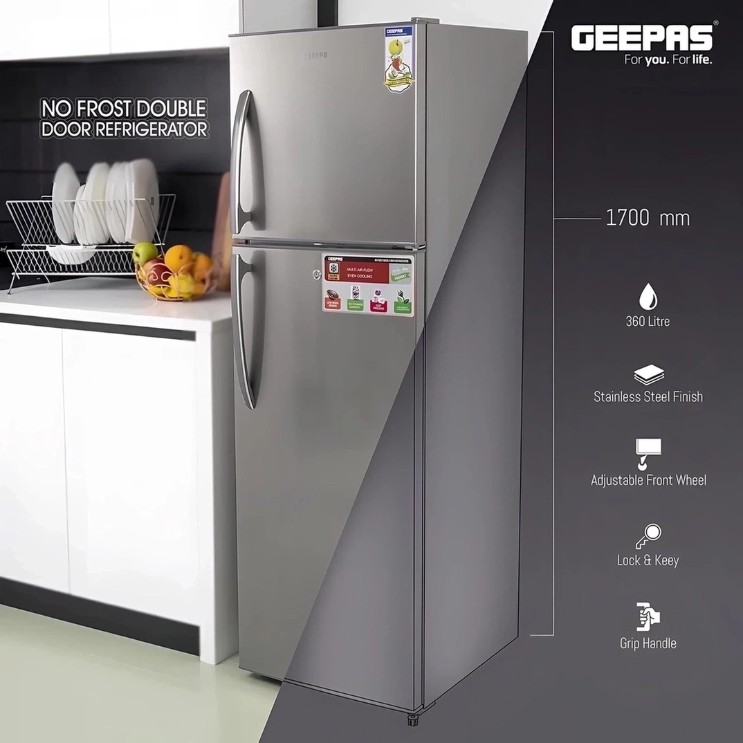 Geepas Double Door Refrigerator, GRF3207, 320L