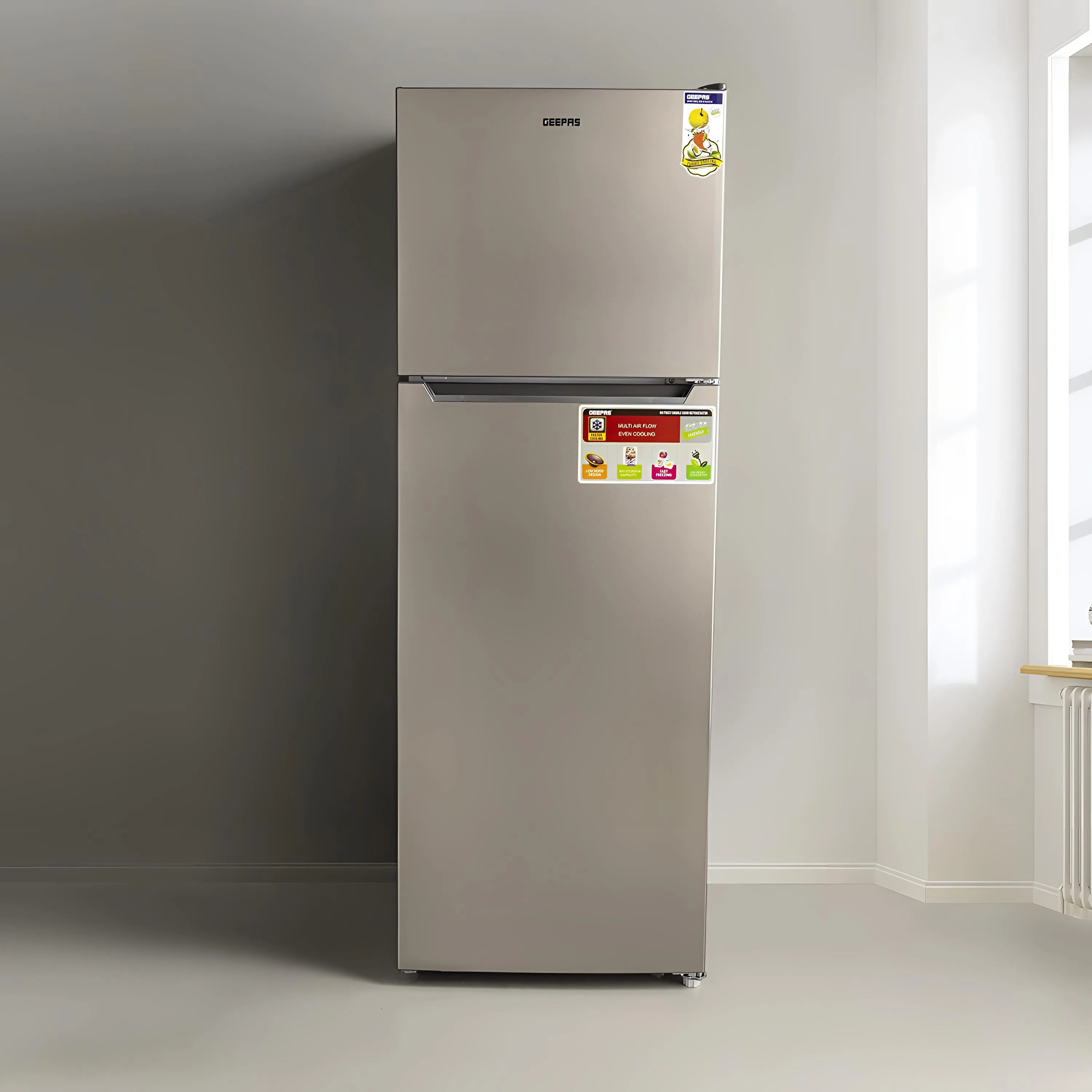 Geepas Double Door Refrigerator, GRF4120, 410L