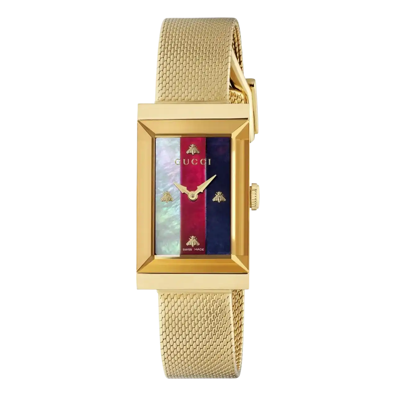 Gucci G-frame Quartz White, Red, Blue Web Mother Of Pearl Dial Ladies Watch Ya147410