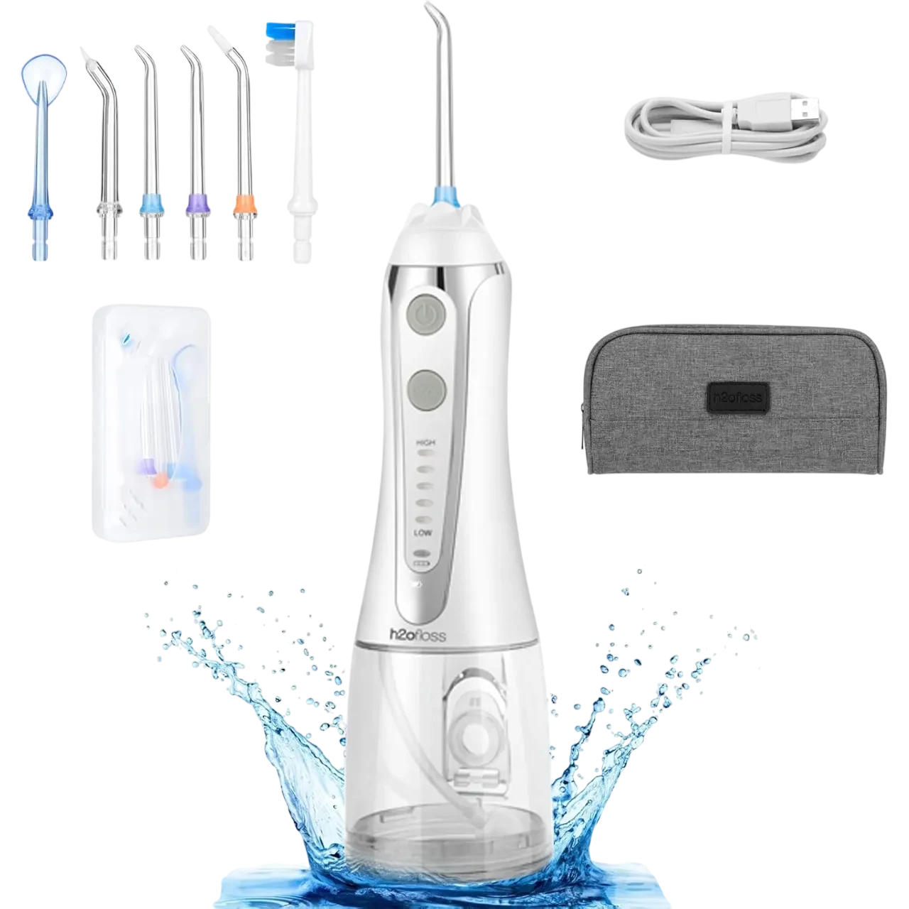 H2ofloss Water Flosser For Teeth Cordless Ipx7 Waterproof Dental Oral Irrigator Tooth Cleaner With 5 Modes, 300ml Water Tank Home Travel Use