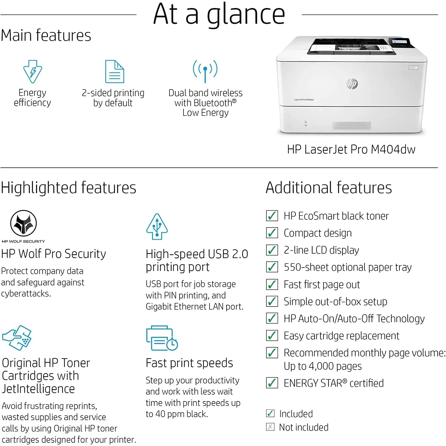 Hp Laserjet Pro Monochrome Wireless Laser Printer White (w1a56a) M404dw