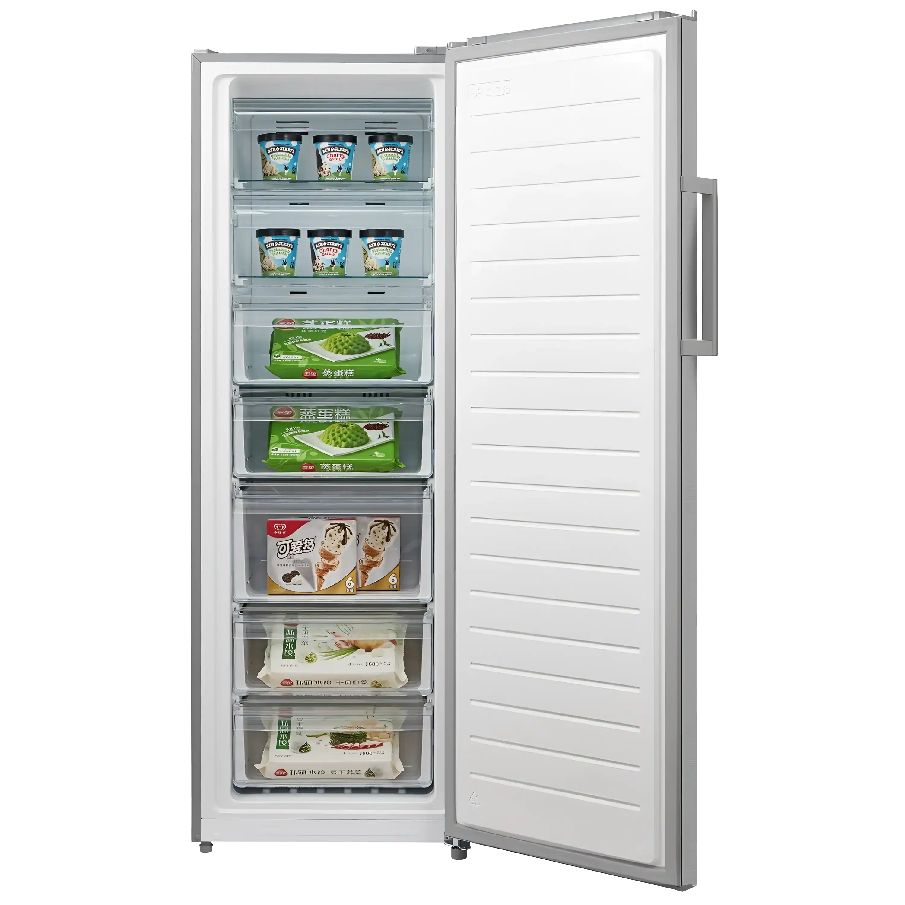 Midea Upright Freezer Stainless Steel 240L Net Capacity 300L Gross Capacity Grip Handle Seven Drawers Glass Shelves