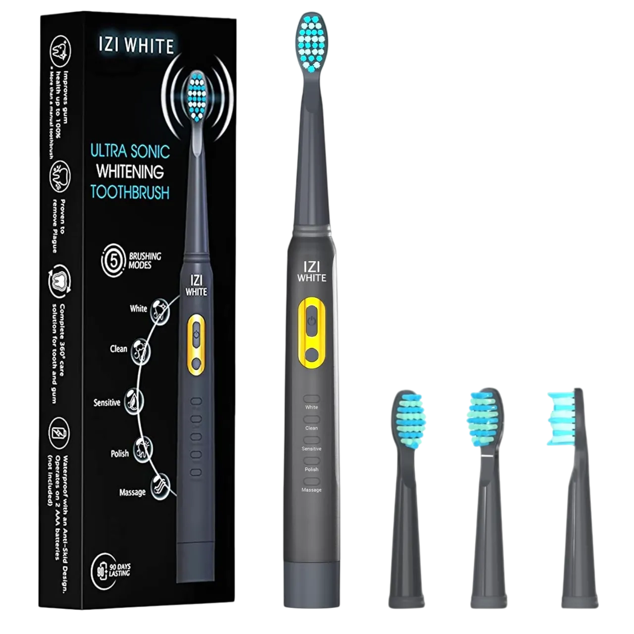 Izi White Ultra Sonic Whitening Electric Toothbrush 360 Deep Clean, Smart Timer-4 Brush Heads