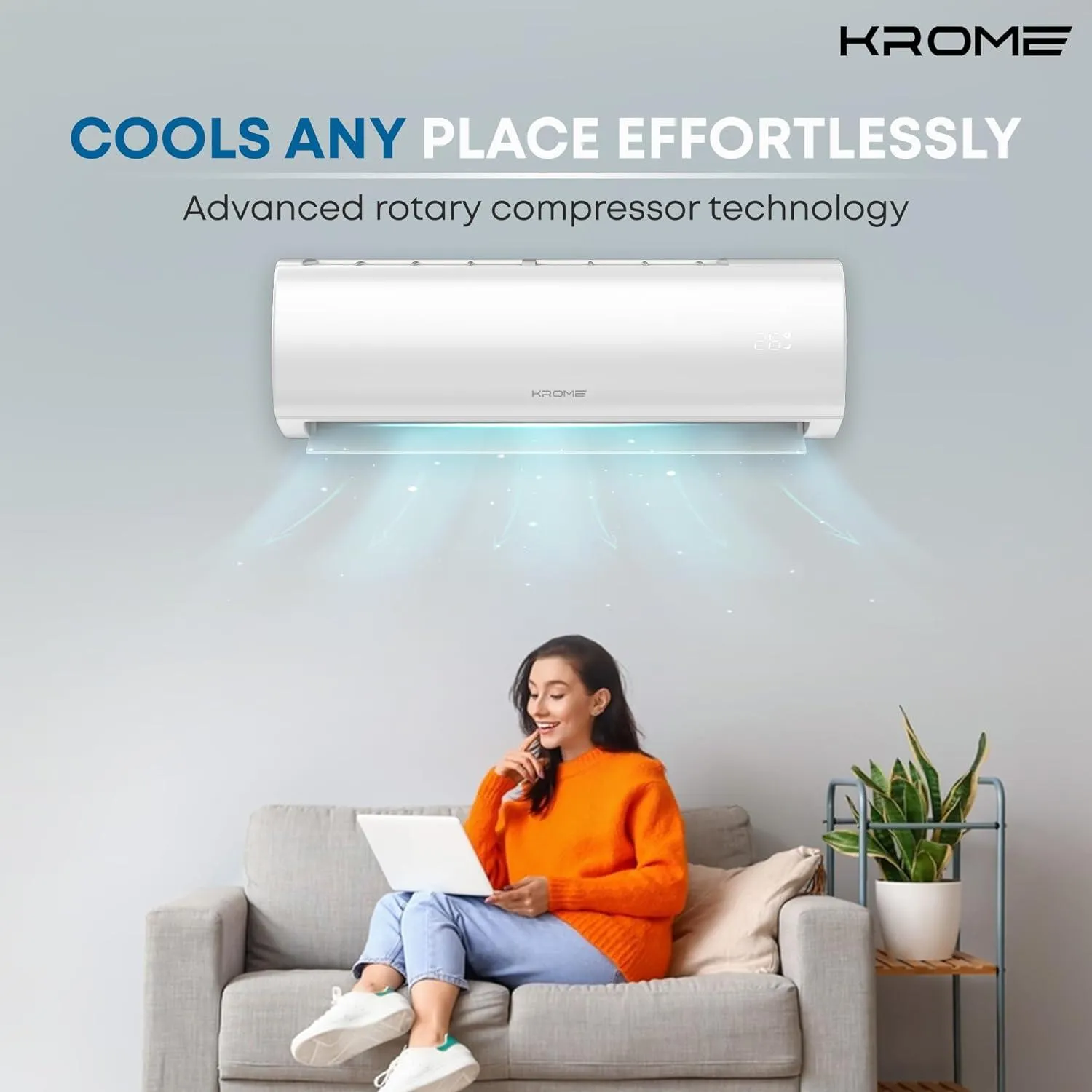 Krome Split Air Conditioner, 18000 Btu T3-Rotary-R410Gas With Pipe Kit, Made In China - Kr-Ar18Tt