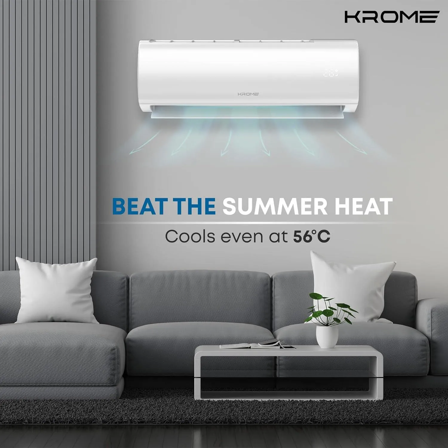 Krome Split Air Conditioner, 24000 Btu T3-Rotary-R410Gas With Pipe Kit, Made In China - Kr-Ar24Tt3