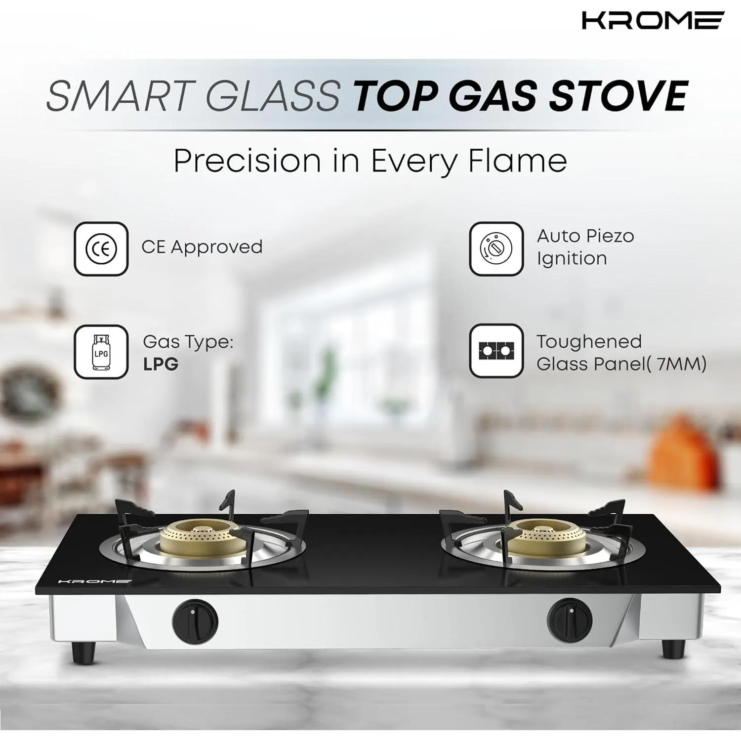 Krome Gas Burner Stainless Steel, 2 Burner - Kr-Ggfc2070