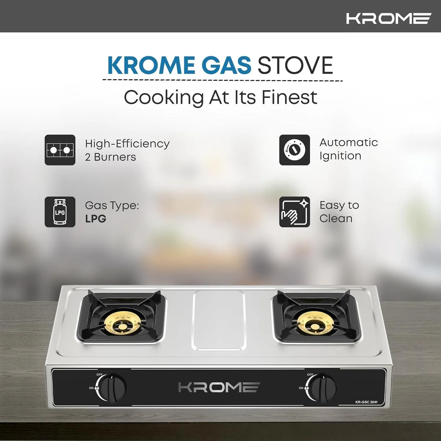 Krome Gas Burner Stainless Steel, 2 Burner - Kr-Gsc2041