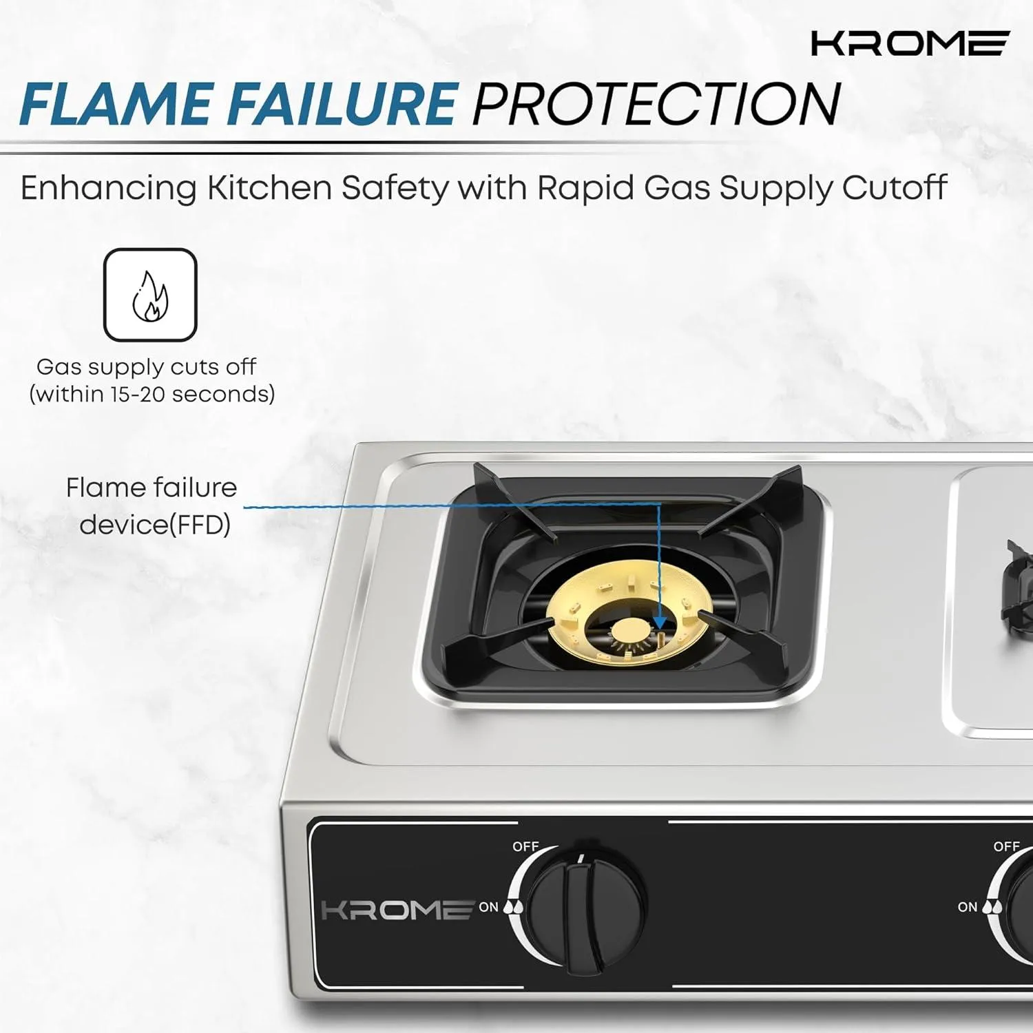 Krome Gas Burner Stainless Steel, 3 Burner - Kr-Gsfc3041