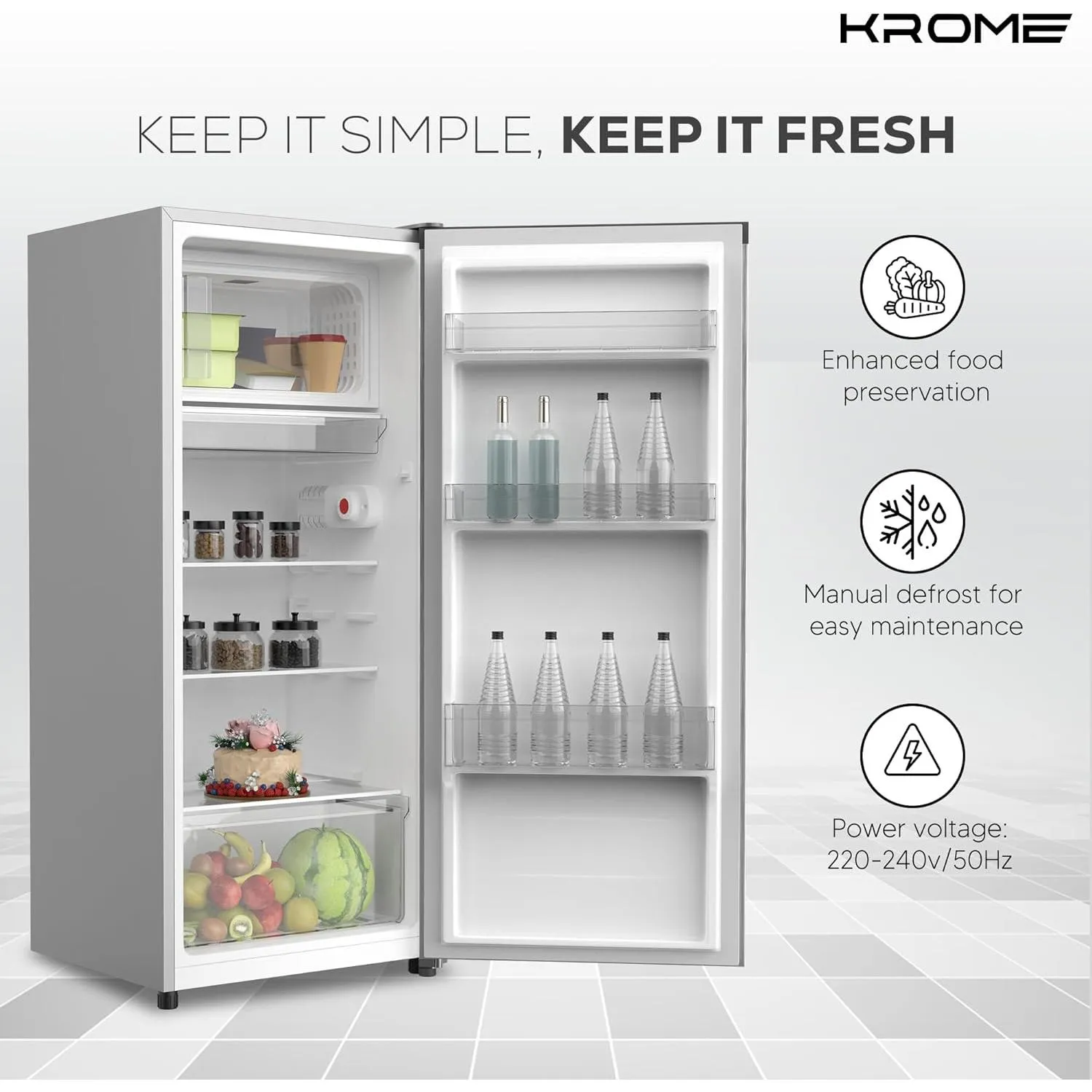 Krome Refrigerator, 220 Liters - Kr-Rdc220H