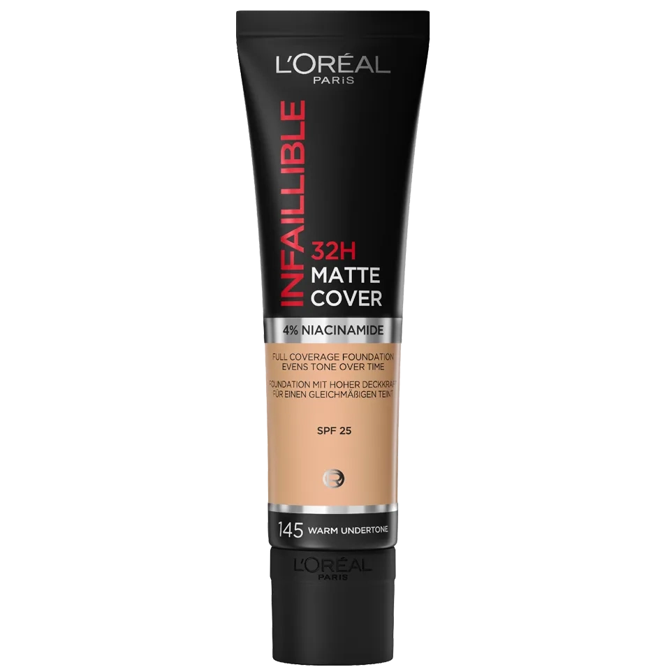 L'Oreal Paris Infallible Up To 32H Matte Cover Foundation 145 Warm Undertone 30Ml