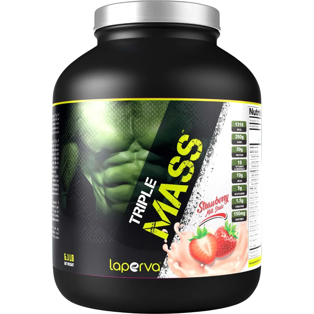 Laperva Mass Gainer Triple Mass Weight Gainer Protein Powder, Minerals Strawberry Milk Shake, 6.1 Lb