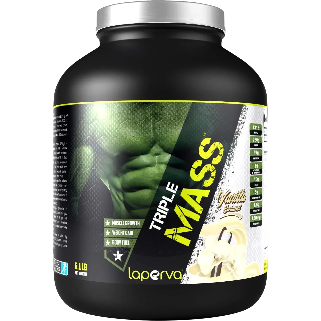 Laperva Mass Gainer Triple Mass Weight Gainer Protein Powder, Vitamin & Minerals Vanilla Caramel, 6.1 Lb