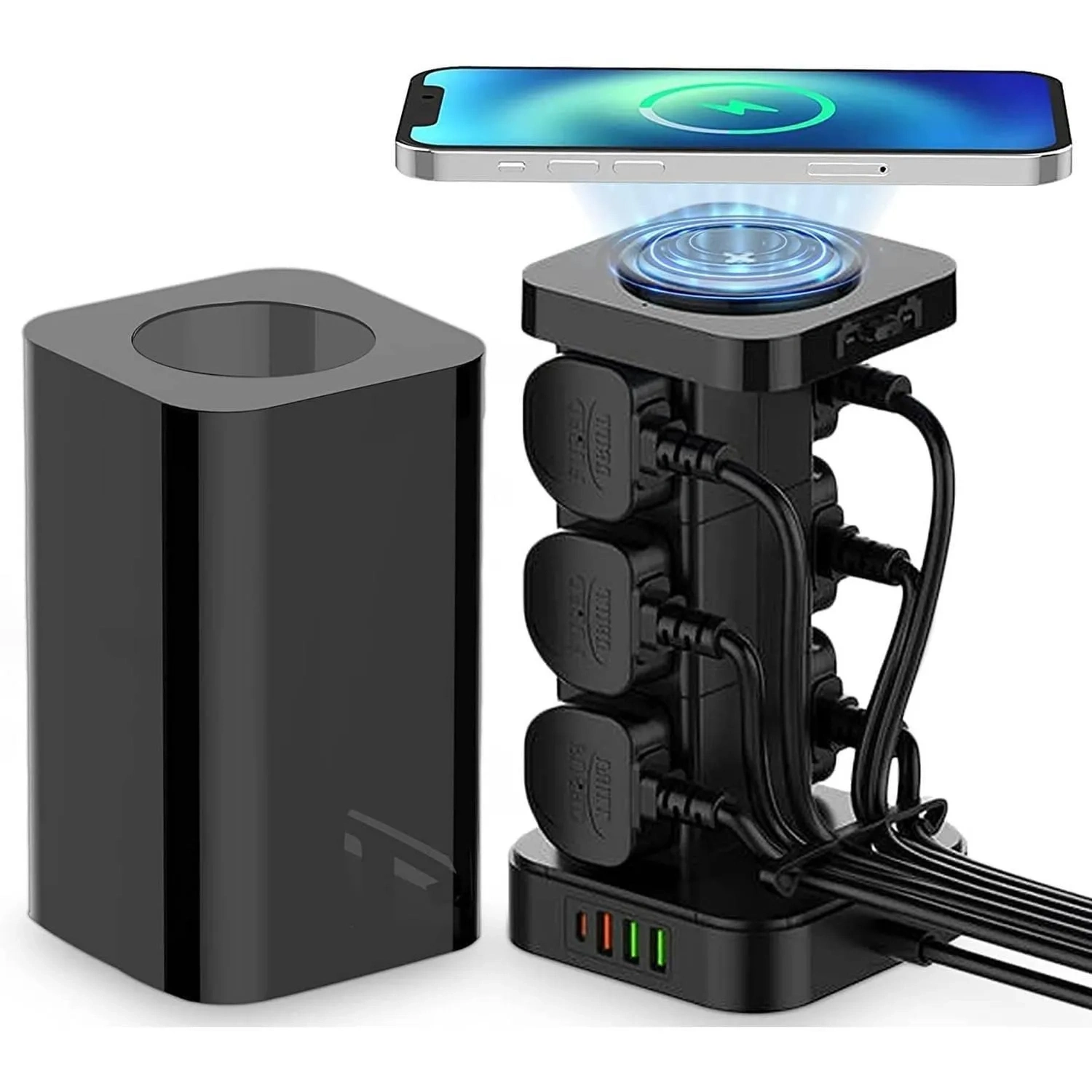 LDNIO 6 Outlet Usb Tower Extension Power Socket With 15w Wireless Charger Skw6457
