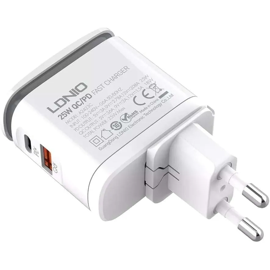 LDNIO A2423c Fast Charger 25w With 2 Ports Pd+qc3.0 White