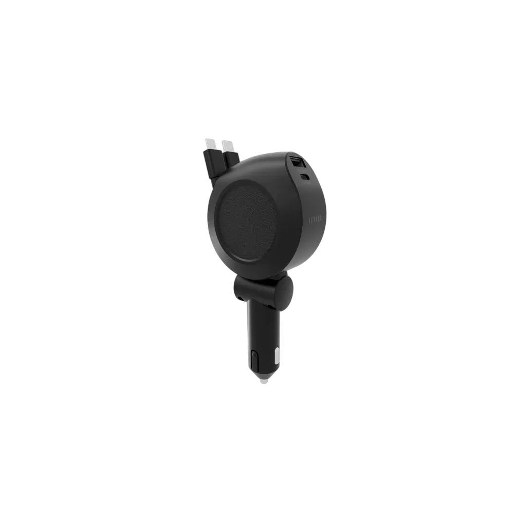 Levelo Orbis 4-in-1 Saffiano Leather Car Charger With Built-in Retractable 2 Type Black Lvl-orbis-41-bk