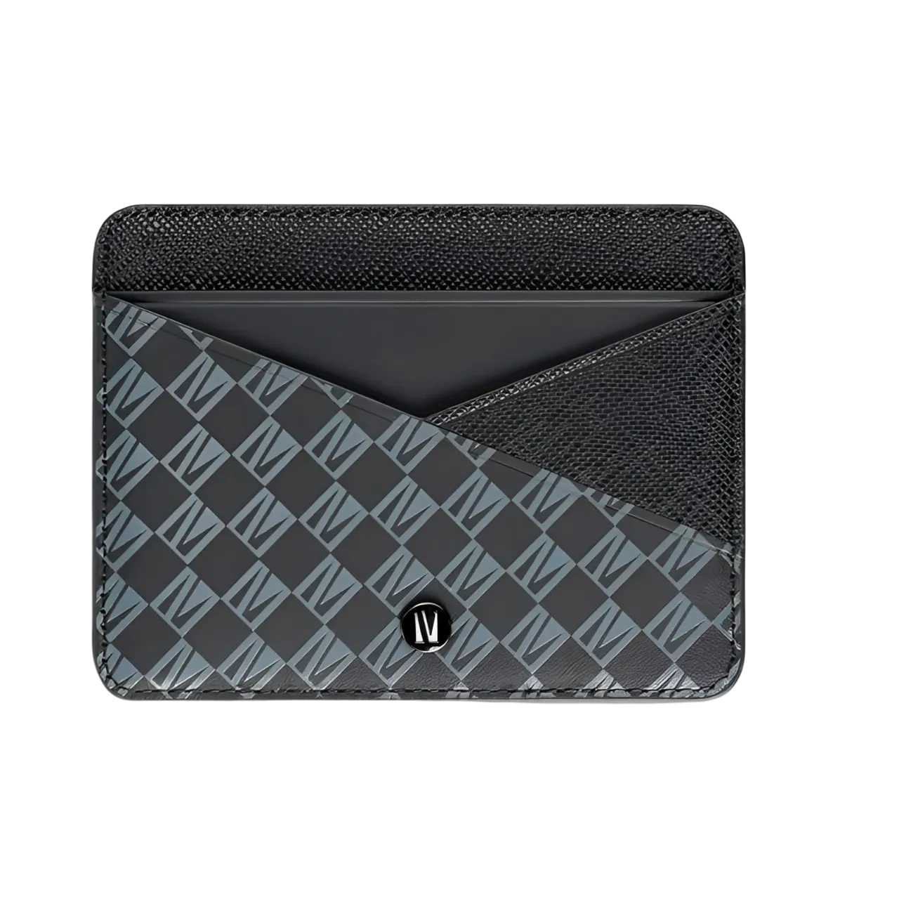 Levelo Tuxedo Leather Wallet With Metal Signature Logo Black Lvwglbk