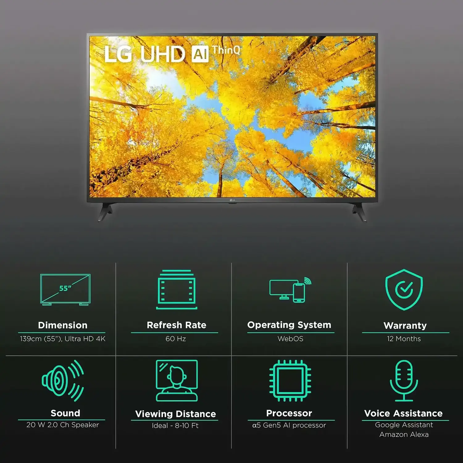 LG TV 55UQ75, 55 Inch 4K UHD Smart TV 2022