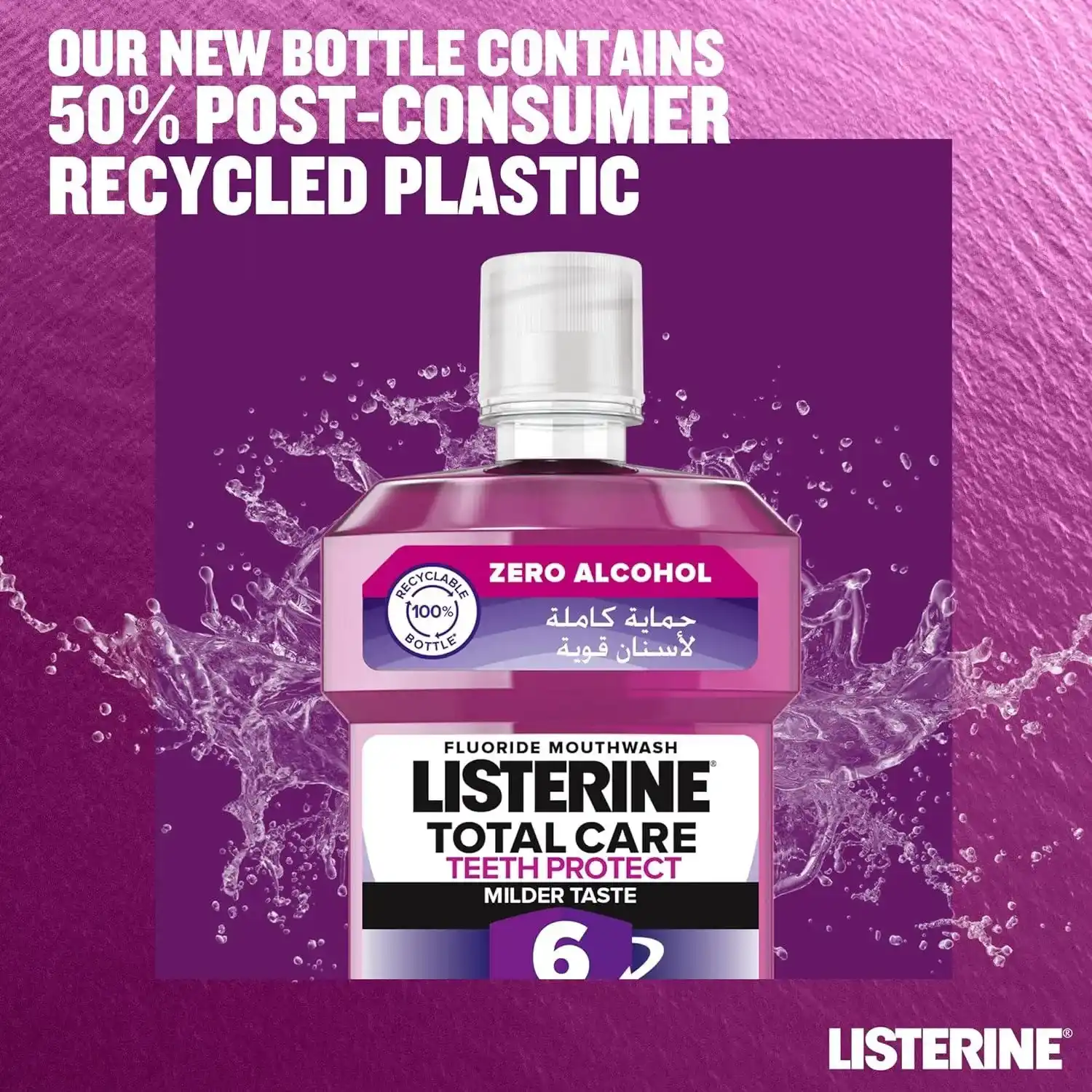 Listerine Daily Mouthwash Total Care,Teeth Protect,6 Benefit Fluoride Milder Taste,Smooth Mint 250Ml