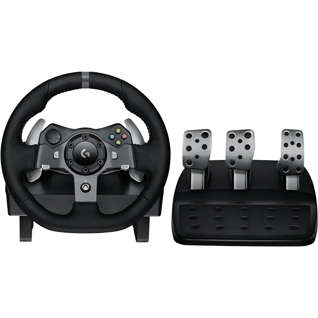 Logitech Driving Force Racing Wheel And Floor Pedals, Real Force Feedback, Stainless Steel Paddle Shifters, Leather Steering Wheel Cover G920 Black