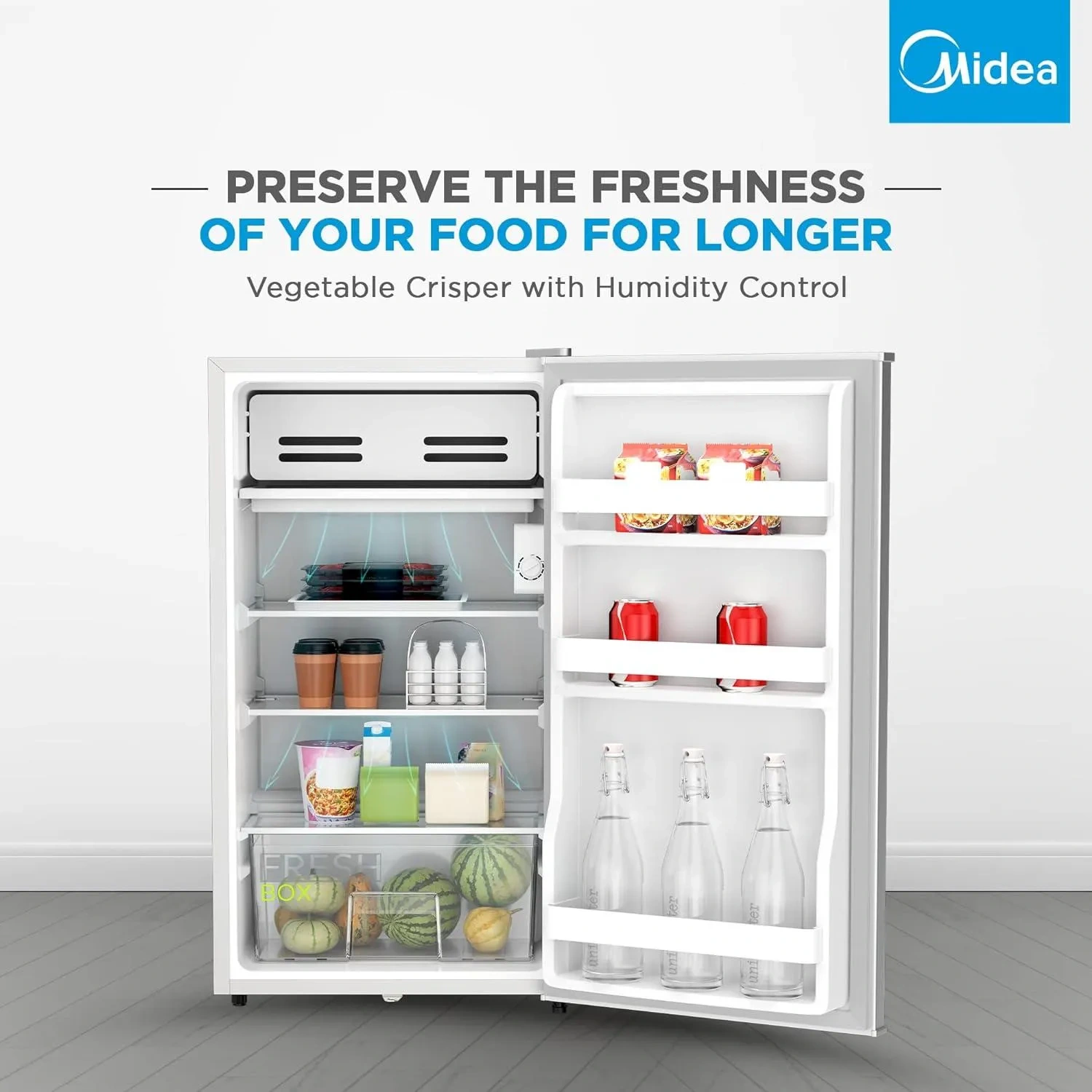 Midea 120L Single Door Refrigerator With Separate Chiller Compartment, 2L Bottle Holder, Adjustable Legs,Mdrd133Fge