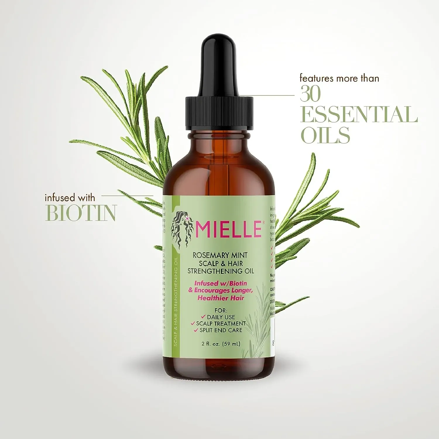 Mielle Organics Rosemary Mint, Scalp & Hair Oil, Infused W-Biotin & Encourges Growth
